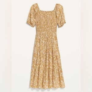 Old Navy Smocked Square Neck Floral Midi Dress Puff Sleeve Tiered Size M NWOT